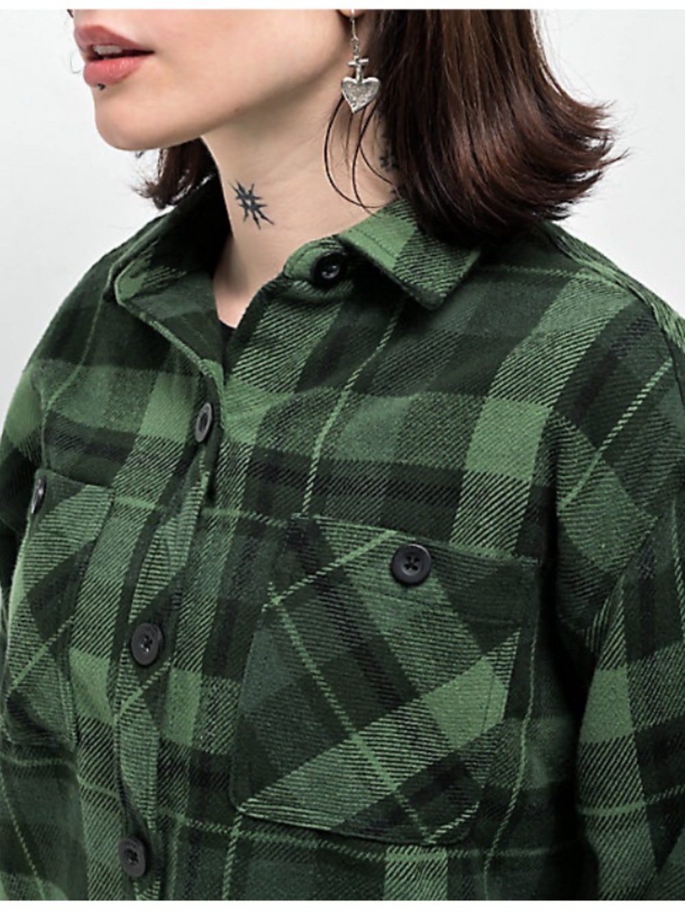 Empyre Akrin Green Plaid Oversized Flannel Shirt Shacket Small